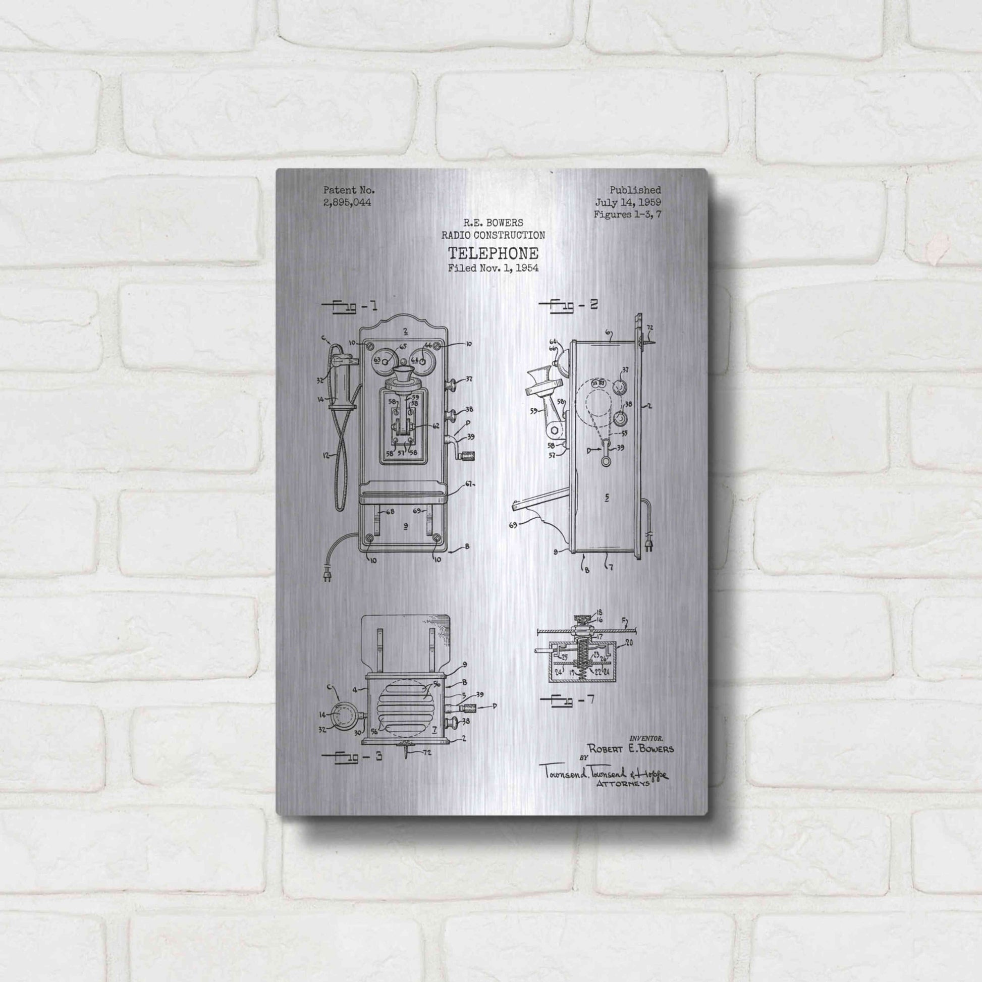 Luxe Metal Art 'Telephone, 1959 Blueprint Patent White' Metal Wall Art,12x16