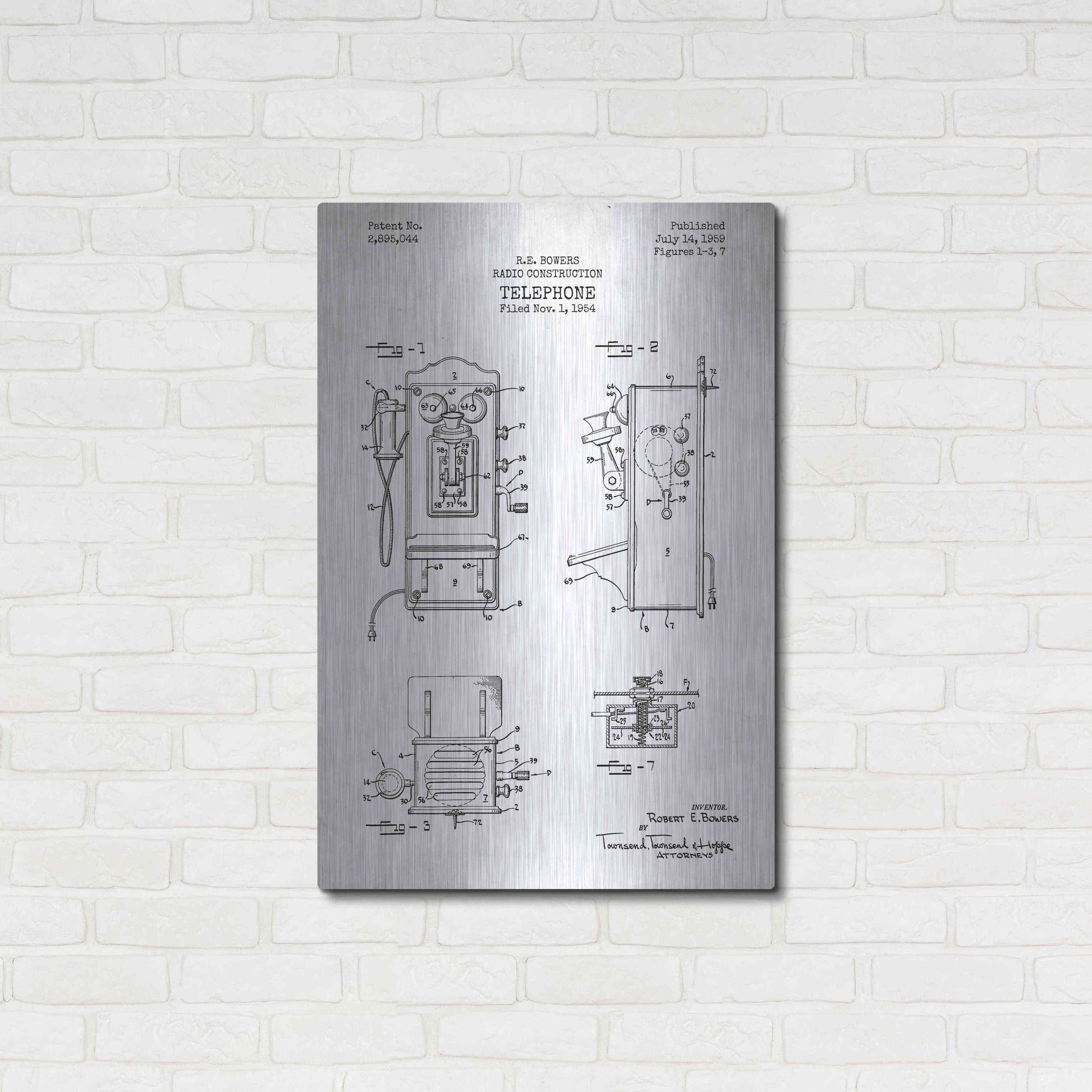 Luxe Metal Art 'Telephone, 1959 Blueprint Patent White' Metal Wall Art,24x36