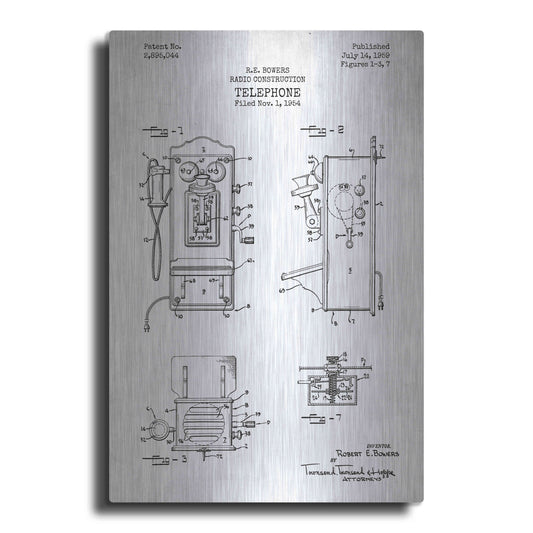 Luxe Metal Art 'Telephone, 1959 Blueprint Patent White' Metal Wall Art