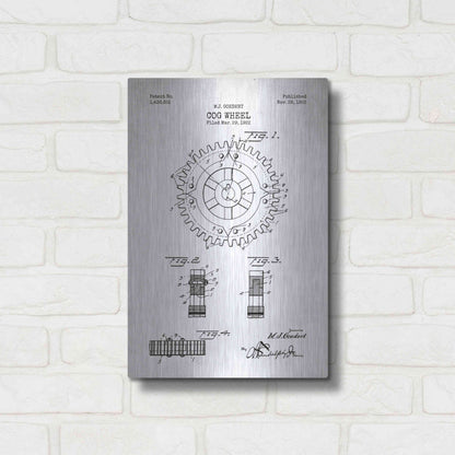 Luxe Metal Art 'Cog Wheel Blueprint Patent White' Metal Wall Art,12x16