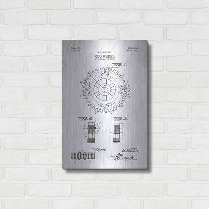 Luxe Metal Art 'Cog Wheel Blueprint Patent White' Metal Wall Art,16x24