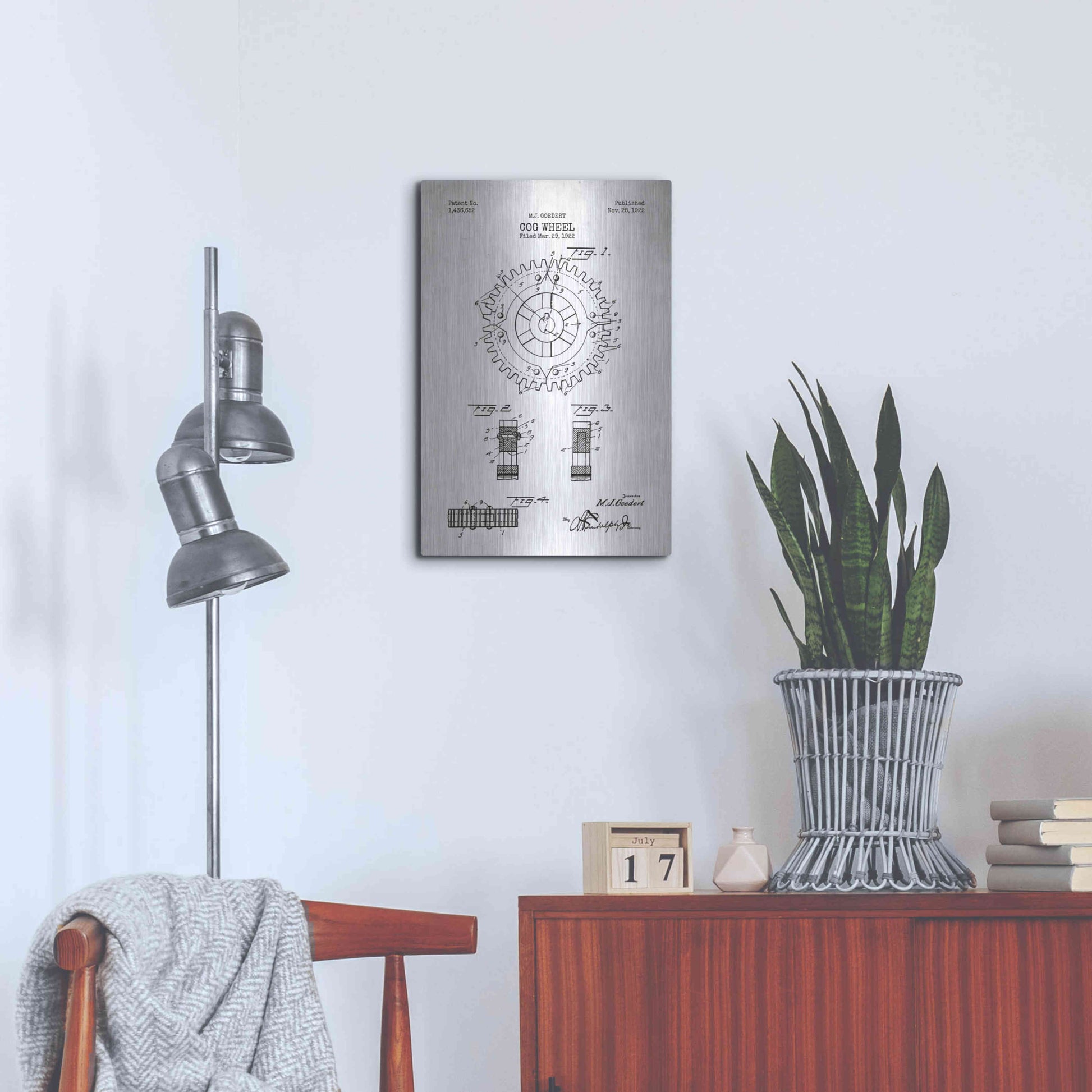 Luxe Metal Art 'Cog Wheel Blueprint Patent White' Metal Wall Art,16x24