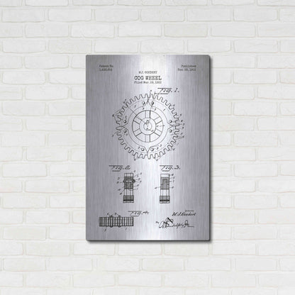 Luxe Metal Art 'Cog Wheel Blueprint Patent White' Metal Wall Art,24x36