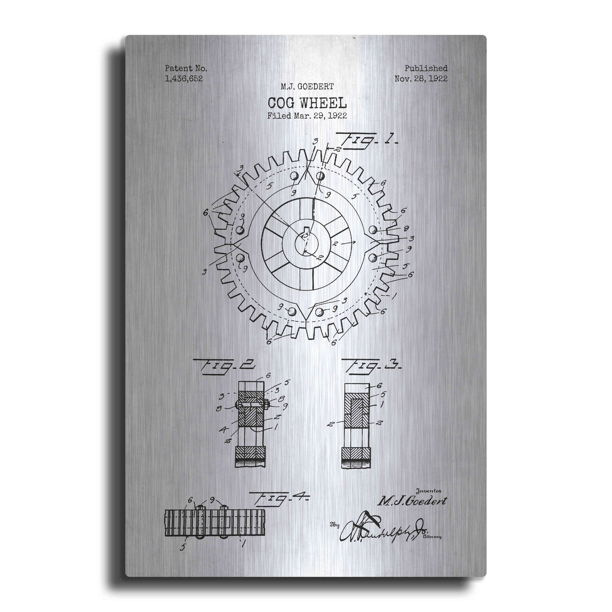 Luxe Metal Art 'Cog Wheel Blueprint Patent White' Metal Wall Art