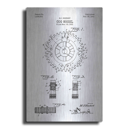 Luxe Metal Art 'Cog Wheel Blueprint Patent White' Metal Wall Art