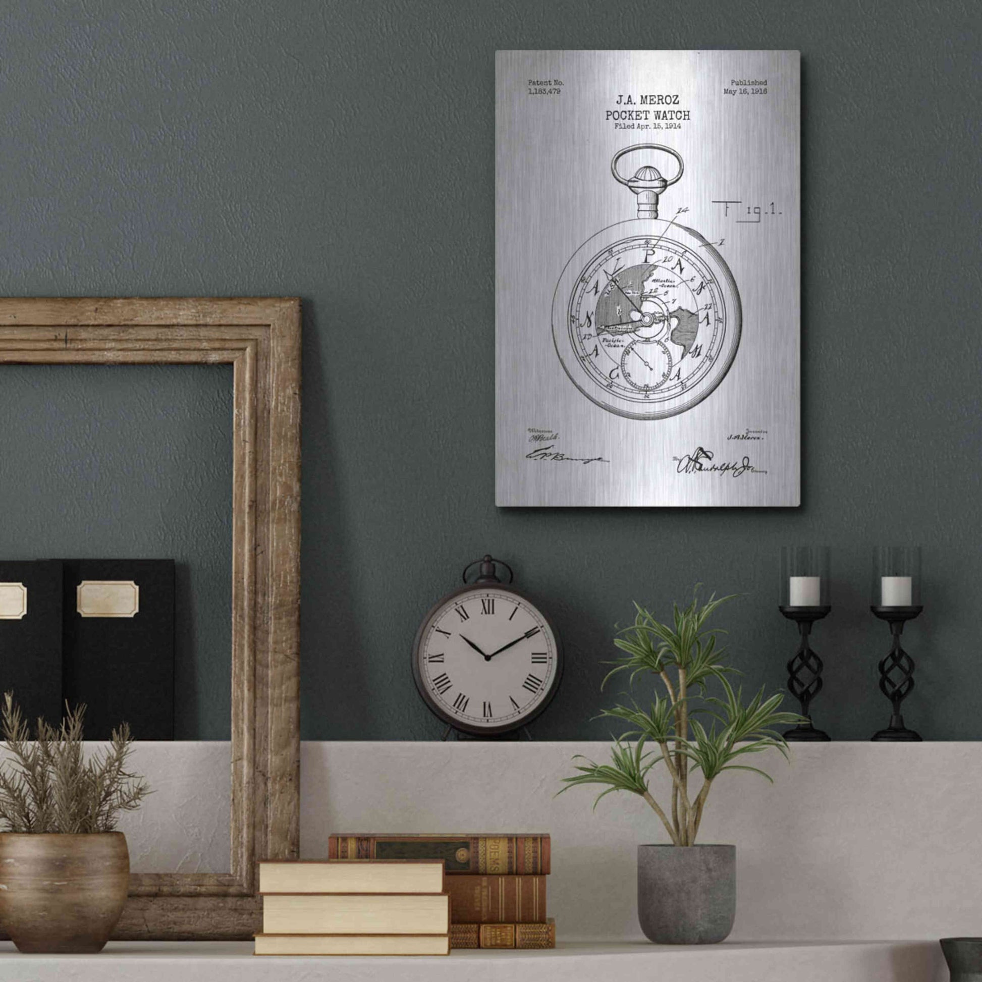 Luxe Metal Art 'Pocket Watch Blueprint Patent White' Metal Wall Art,12x16