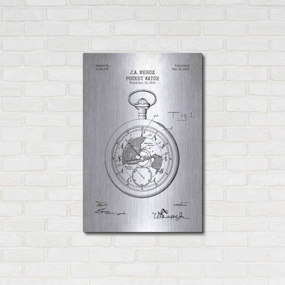 Luxe Metal Art 'Pocket Watch Blueprint Patent White' Metal Wall Art,24x36