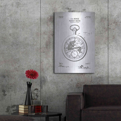 Luxe Metal Art 'Pocket Watch Blueprint Patent White' Metal Wall Art,24x36