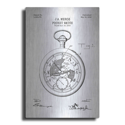 Luxe Metal Art 'Pocket Watch Blueprint Patent White' Metal Wall Art