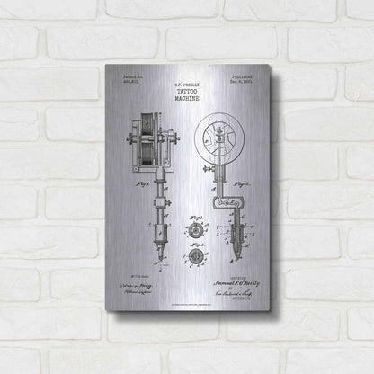 Luxe Metal Art 'Tattoo Machine Blueprint Patent White' Metal Wall Art,12x16