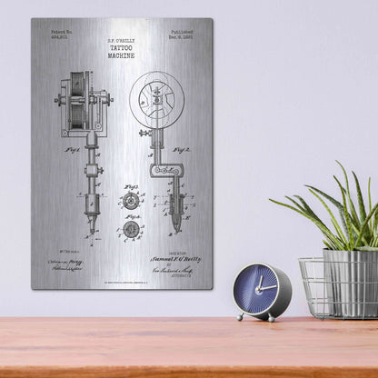 Luxe Metal Art 'Tattoo Machine Blueprint Patent White' Metal Wall Art,12x16