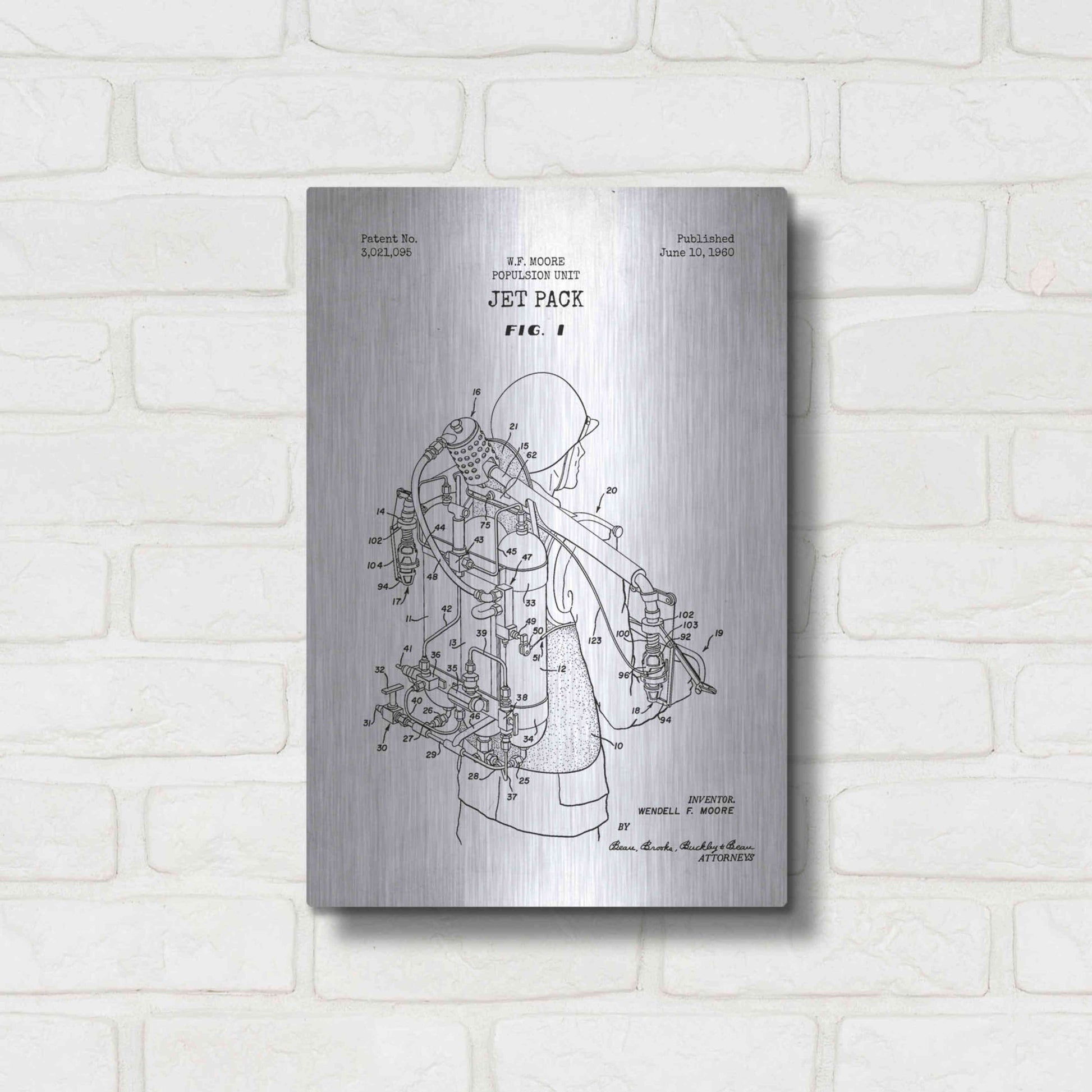 Luxe Metal Art 'Jet Pack Blueprint Patent White' Metal Wall Art,12x16