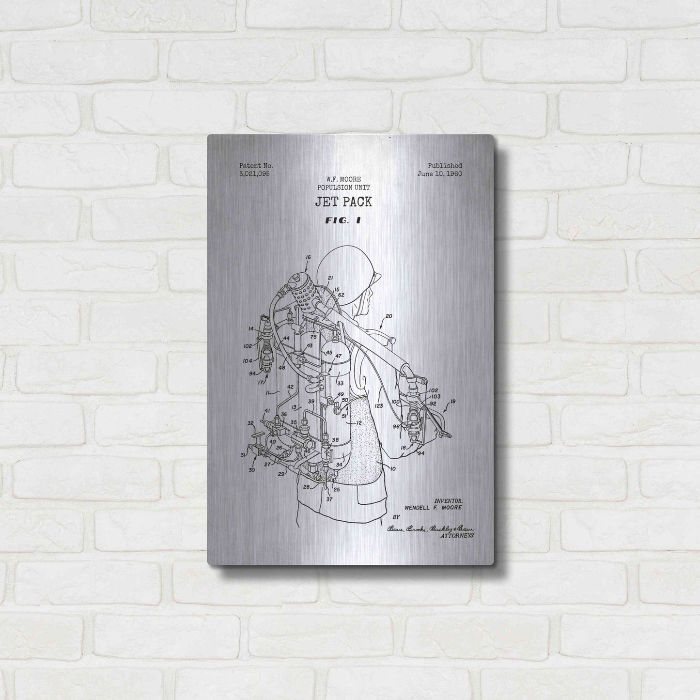 Luxe Metal Art 'Jet Pack Blueprint Patent White' Metal Wall Art,16x24