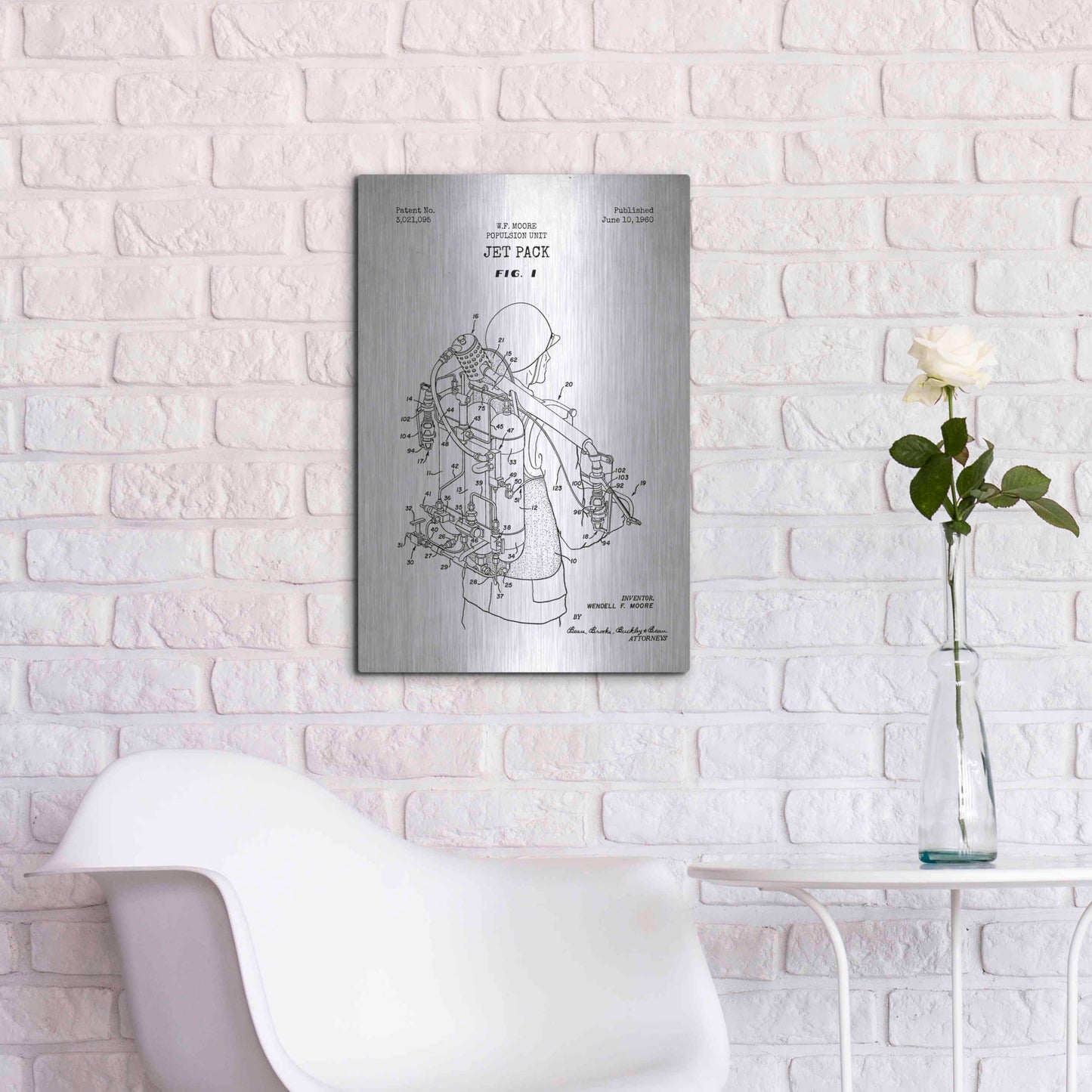 Luxe Metal Art 'Jet Pack Blueprint Patent White' Metal Wall Art,16x24