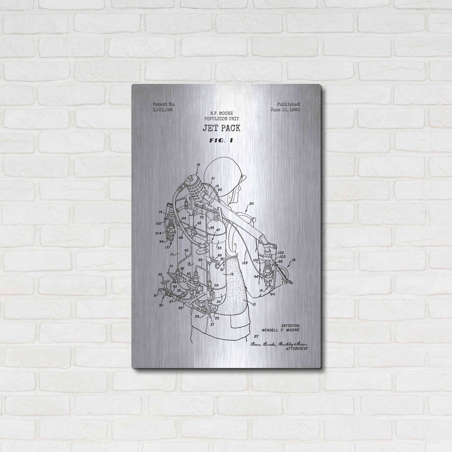 Luxe Metal Art 'Jet Pack Blueprint Patent White' Metal Wall Art,24x36