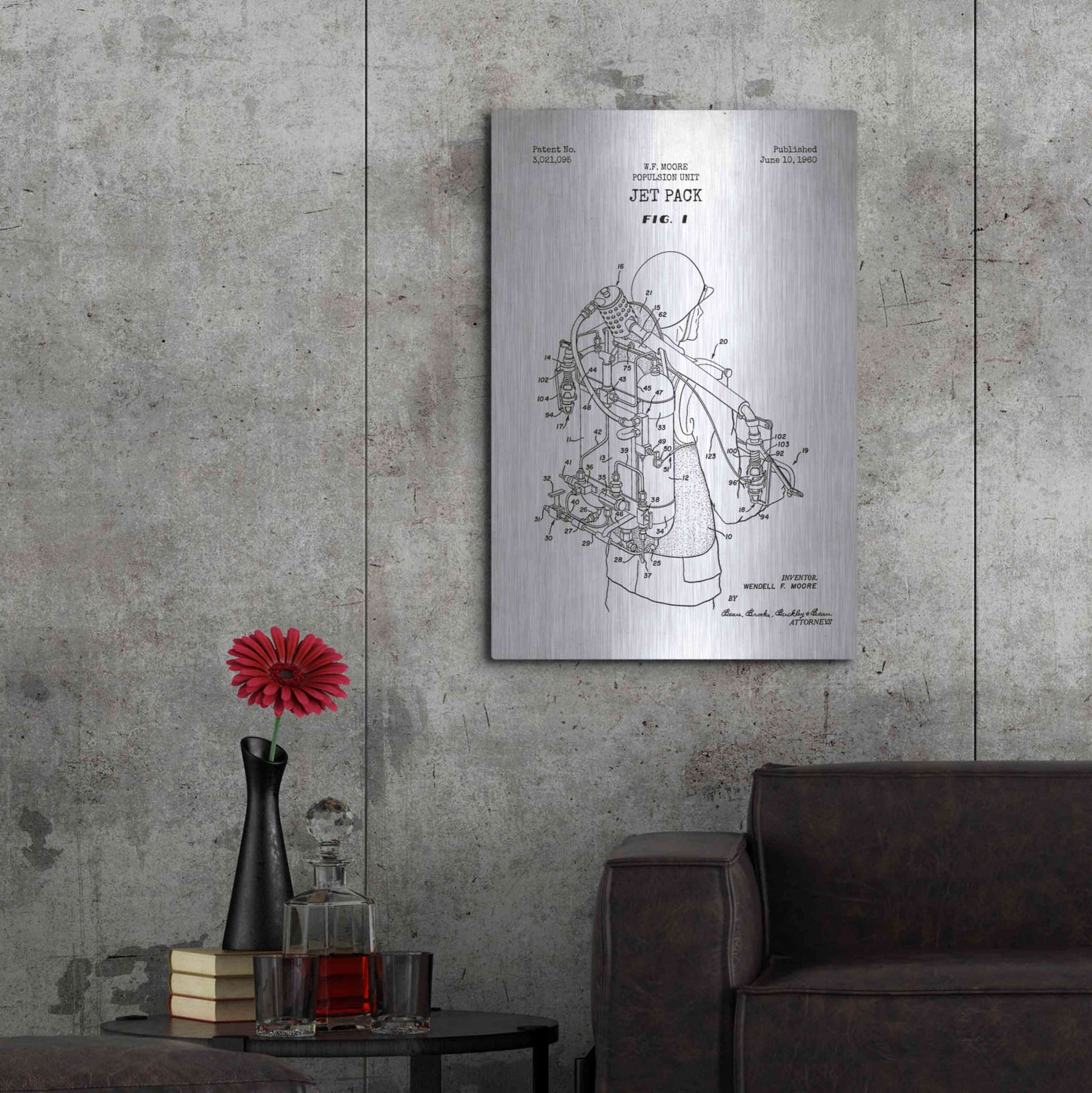 Luxe Metal Art 'Jet Pack Blueprint Patent White' Metal Wall Art,24x36