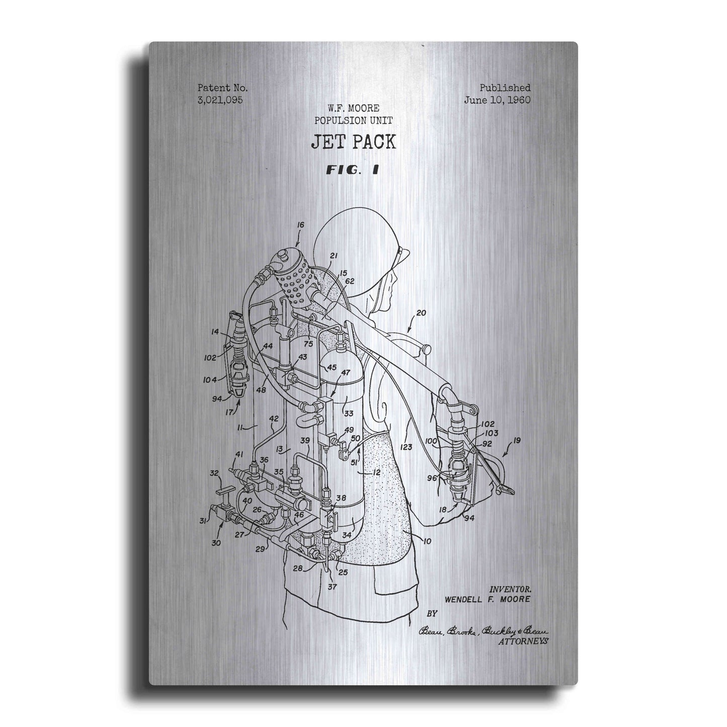 Luxe Metal Art 'Jet Pack Blueprint Patent White' Metal Wall Art