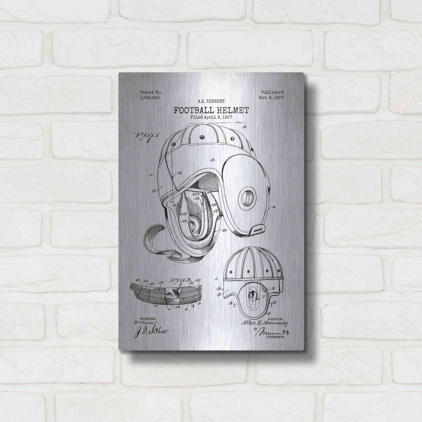 Luxe Metal Art 'Football Helmet Blueprint Patent White' Metal Wall Art,12x16