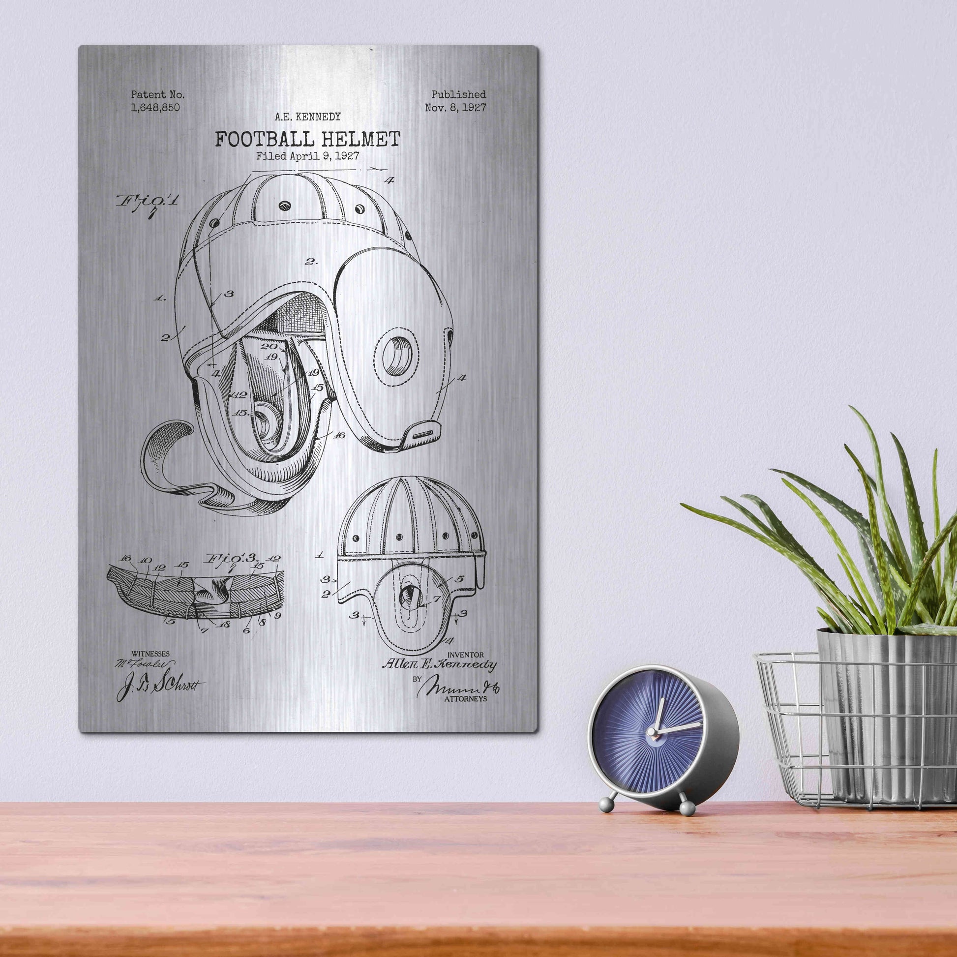 Luxe Metal Art 'Football Helmet Blueprint Patent White' Metal Wall Art,12x16