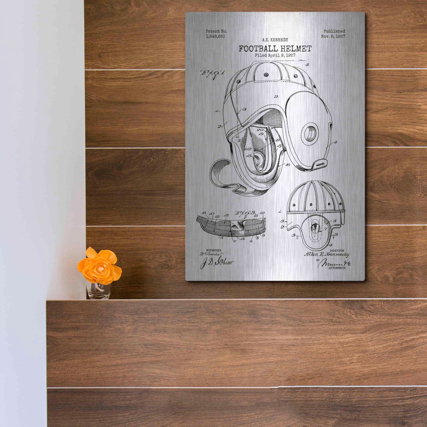 Luxe Metal Art 'Football Helmet Blueprint Patent White' Metal Wall Art,12x16