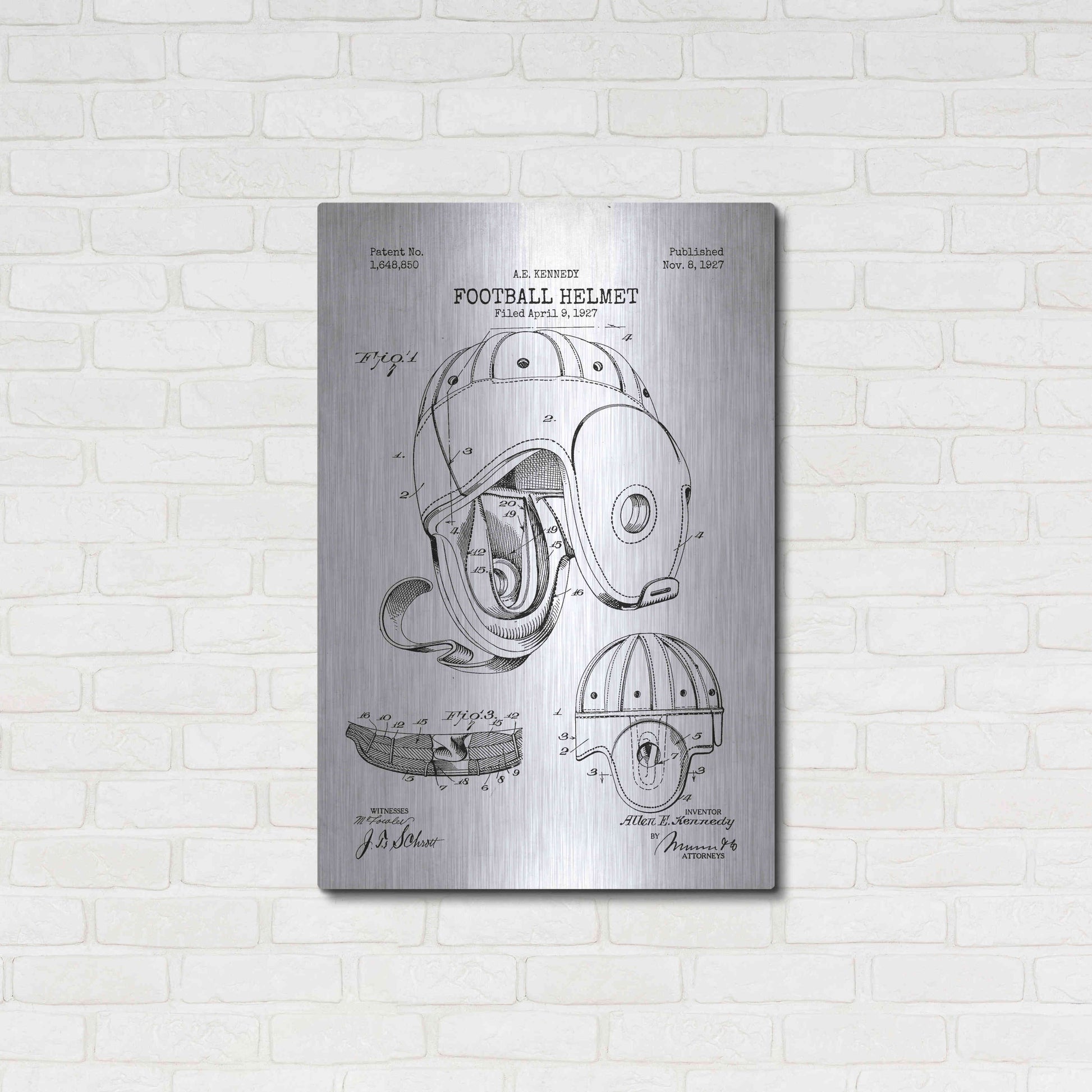 Luxe Metal Art 'Football Helmet Blueprint Patent White' Metal Wall Art,24x36