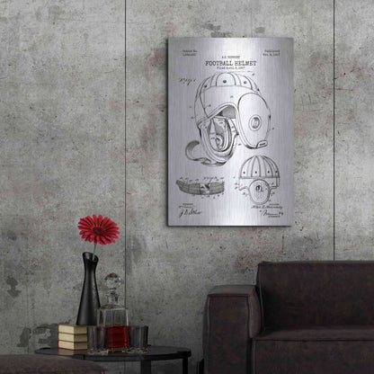 Luxe Metal Art 'Football Helmet Blueprint Patent White' Metal Wall Art,24x36