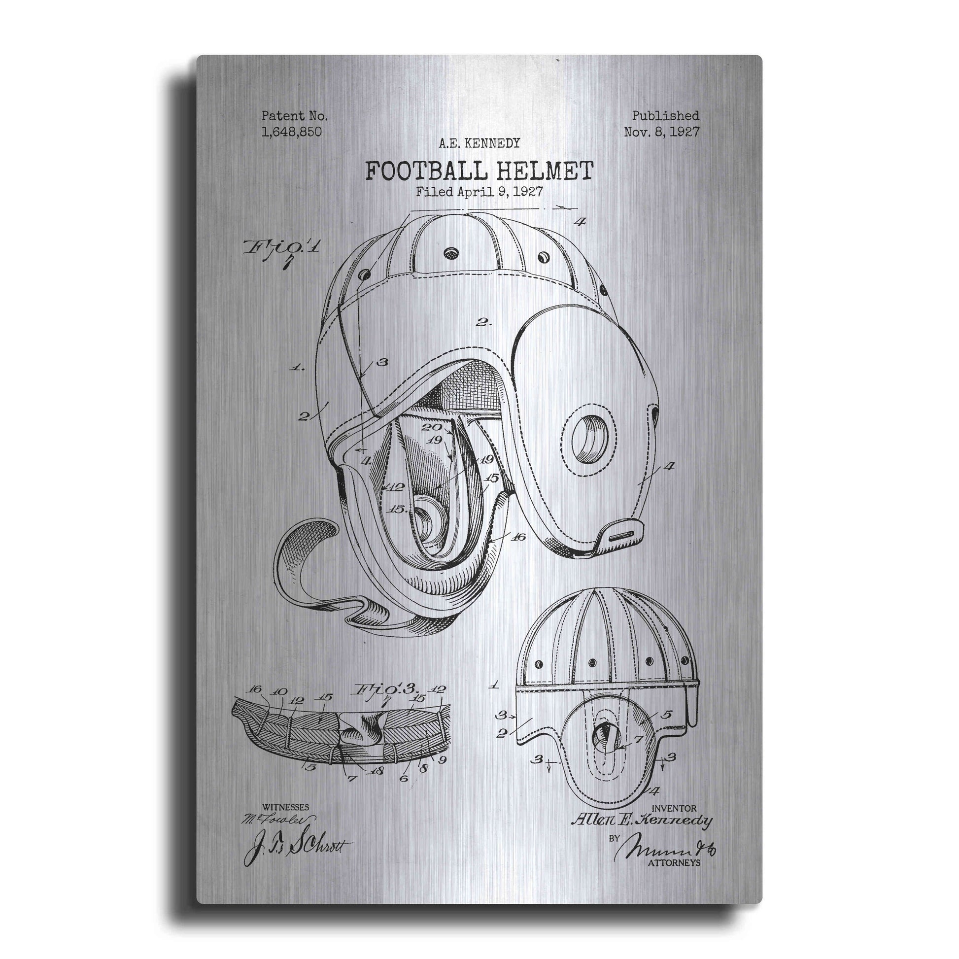 Luxe Metal Art 'Football Helmet Blueprint Patent White' Metal Wall Art