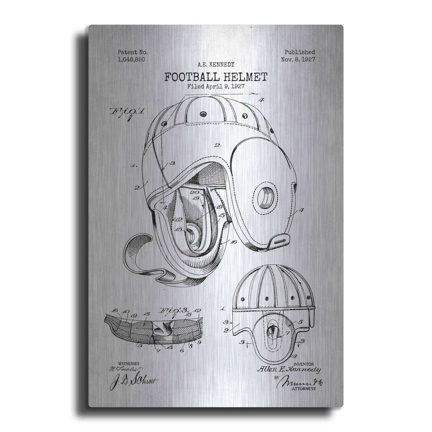 Luxe Metal Art 'Football Helmet Blueprint Patent White' Metal Wall Art