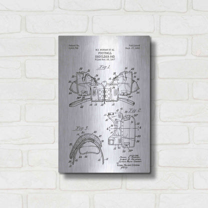 Luxe Metal Art 'Football Shoulder Pad Blueprint Patent White' Metal Wall Art,12x16