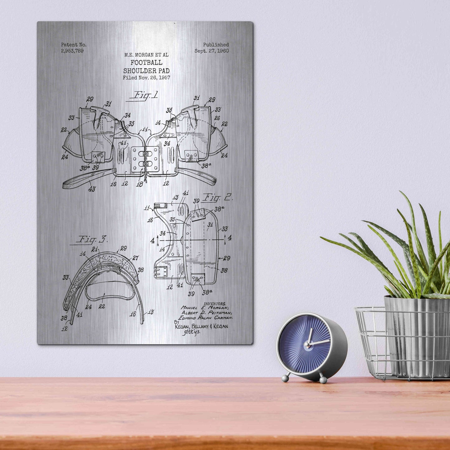 Luxe Metal Art 'Football Shoulder Pad Blueprint Patent White' Metal Wall Art,12x16