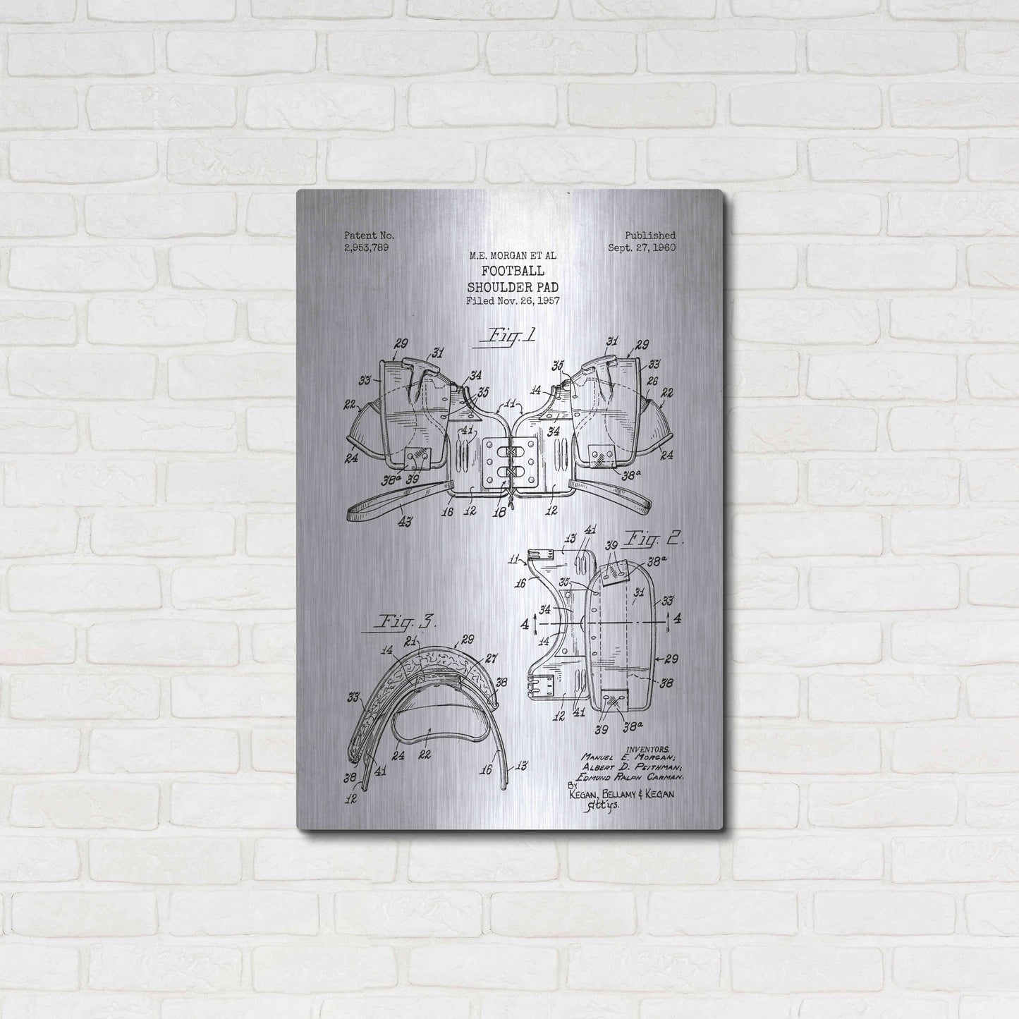 Luxe Metal Art 'Football Shoulder Pad Blueprint Patent White' Metal Wall Art,24x36