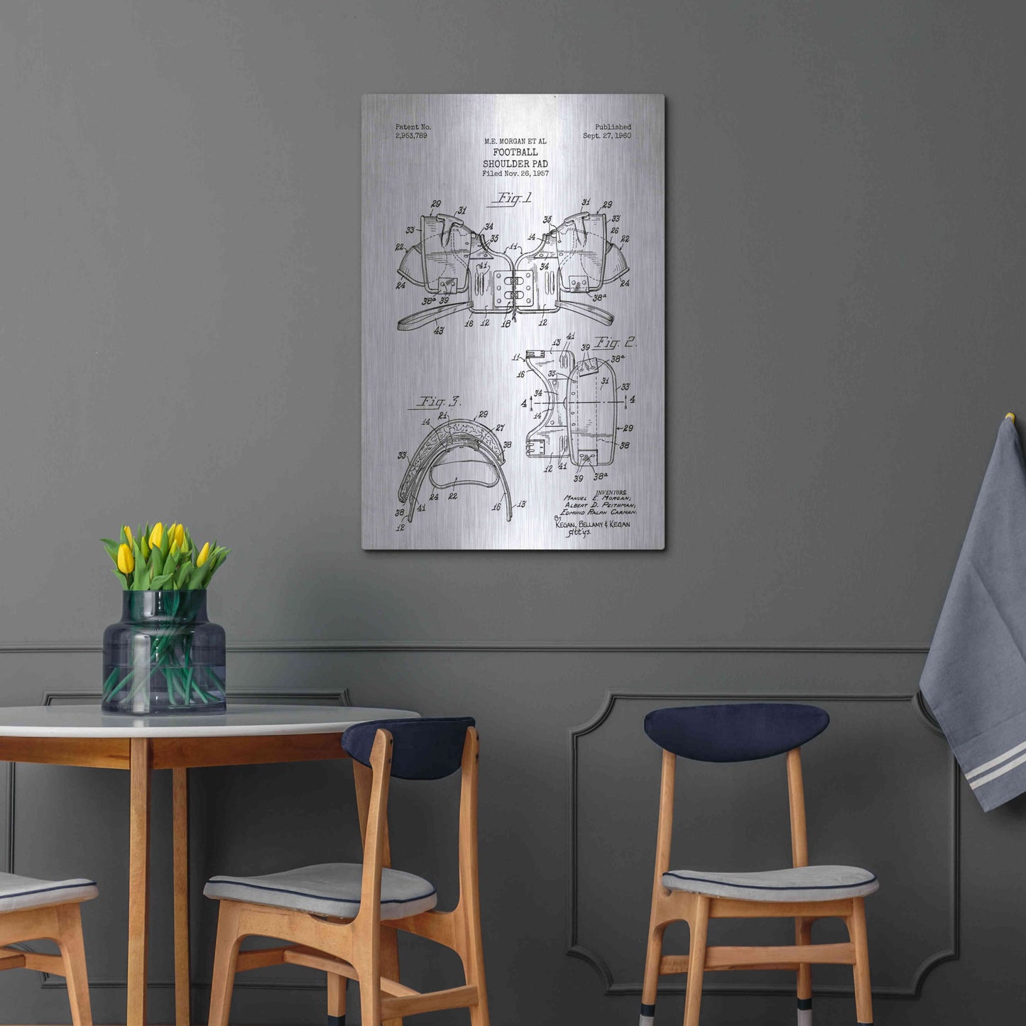 Luxe Metal Art 'Football Shoulder Pad Blueprint Patent White' Metal Wall Art,24x36
