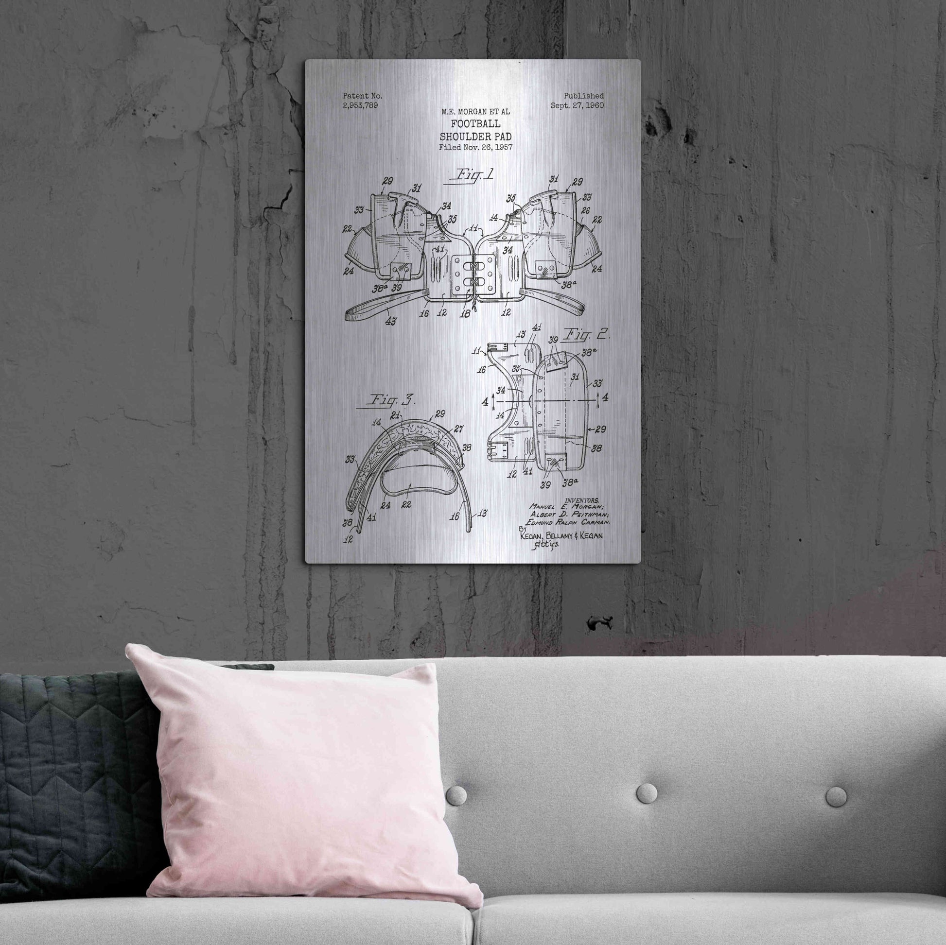 Luxe Metal Art 'Football Shoulder Pad Blueprint Patent White' Metal Wall Art,24x36