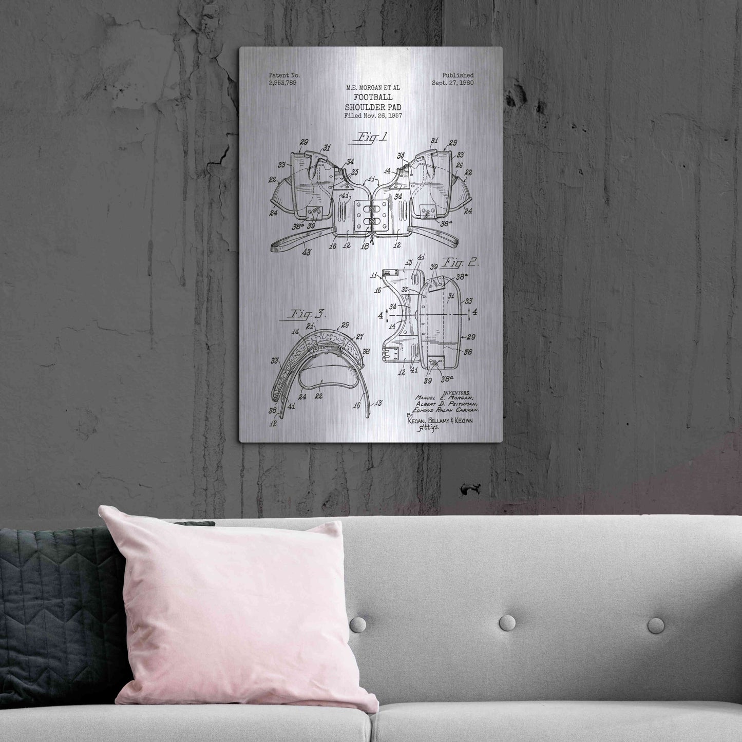 Luxe Metal Art 'Football Shoulder Pad Blueprint Patent White' Metal Wall Art,24x36