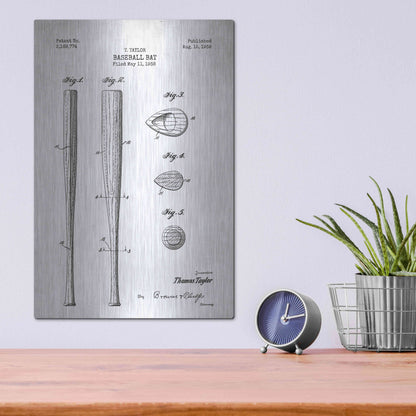 Luxe Metal Art 'Baseball Bat Blueprint Patent White' Metal Wall Art,12x16