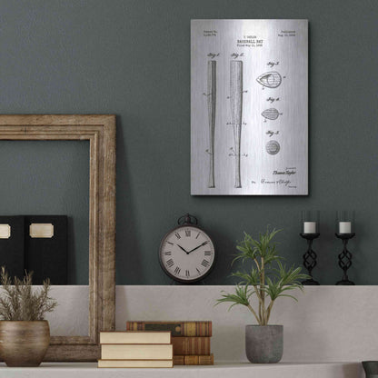 Luxe Metal Art 'Baseball Bat Blueprint Patent White' Metal Wall Art,12x16