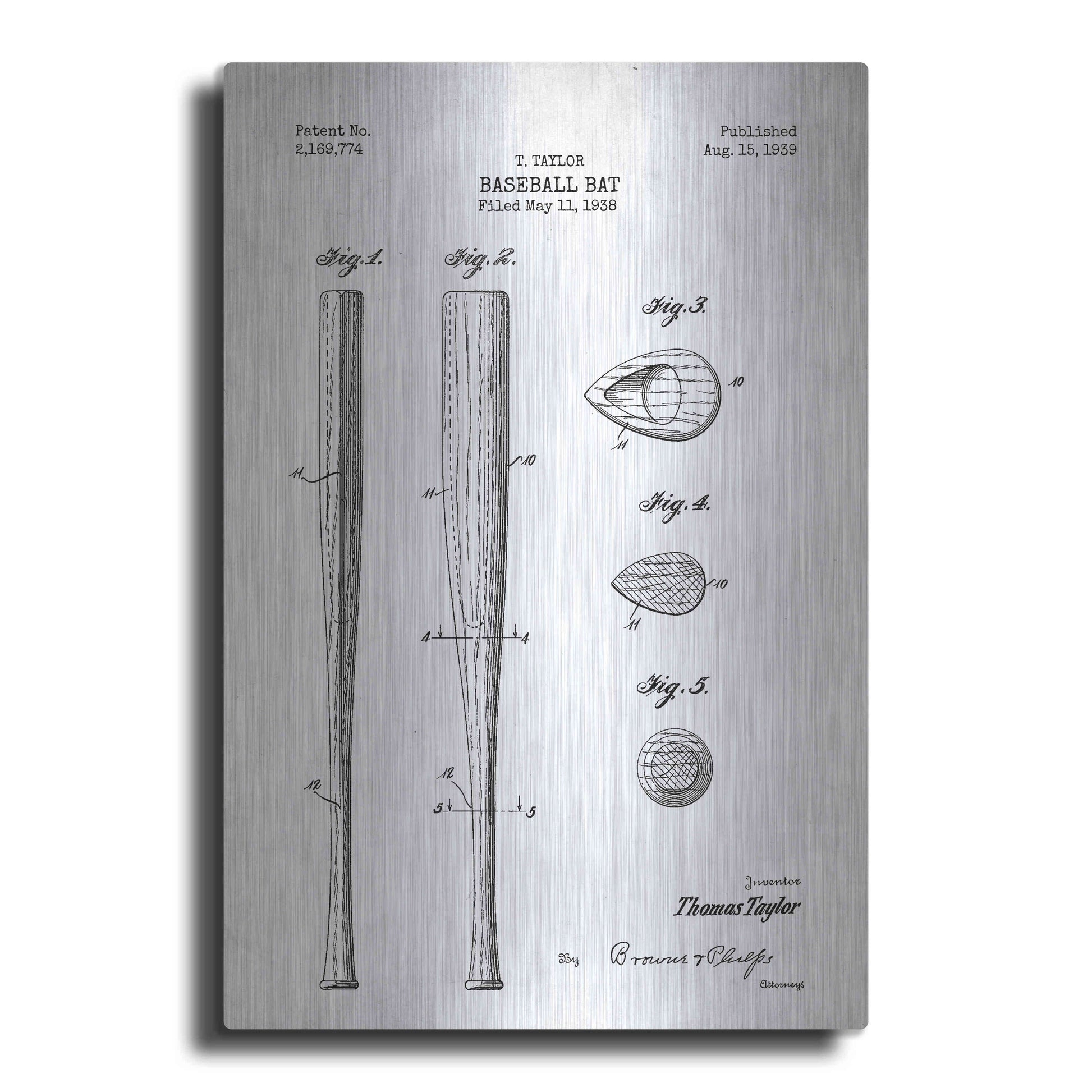 Luxe Metal Art 'Baseball Bat Blueprint Patent White' Metal Wall Art