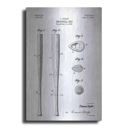 Luxe Metal Art 'Baseball Bat Blueprint Patent White' Metal Wall Art