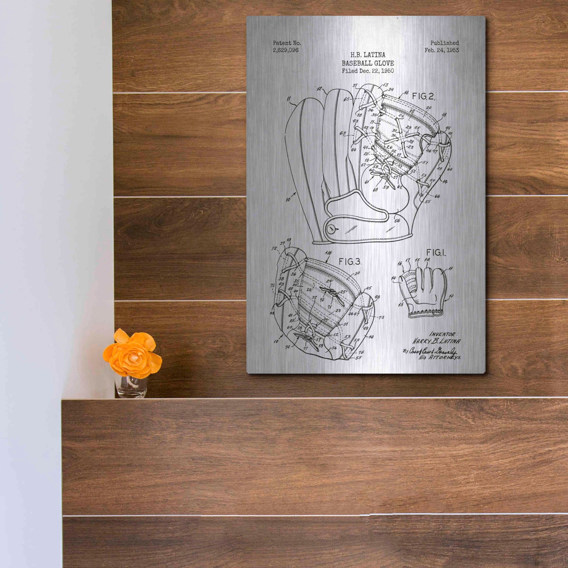 Luxe Metal Art 'Baseball Glove Blueprint Patent White' Metal Wall Art,12x16