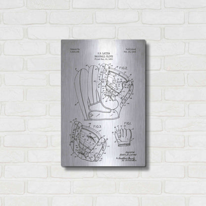 Luxe Metal Art 'Baseball Glove Blueprint Patent White' Metal Wall Art,16x24