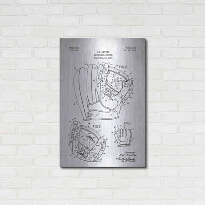 Luxe Metal Art 'Baseball Glove Blueprint Patent White' Metal Wall Art,24x36