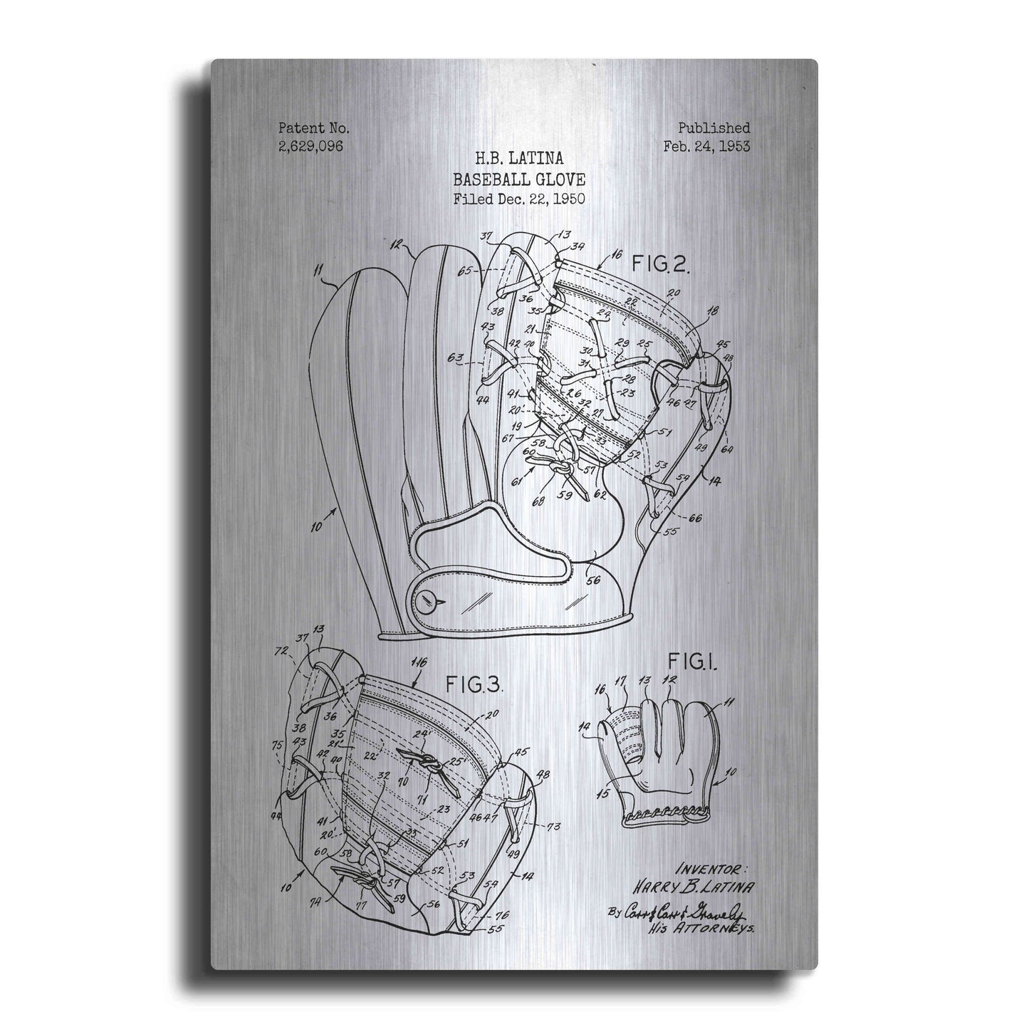 Luxe Metal Art 'Baseball Glove Blueprint Patent White' Metal Wall Art