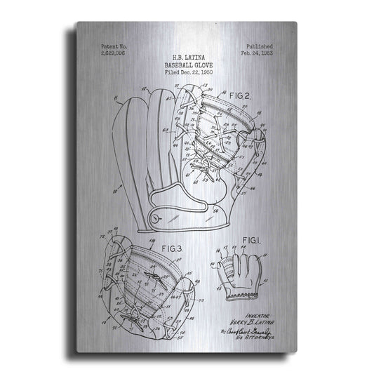 Luxe Metal Art 'Baseball Glove Blueprint Patent White' Metal Wall Art