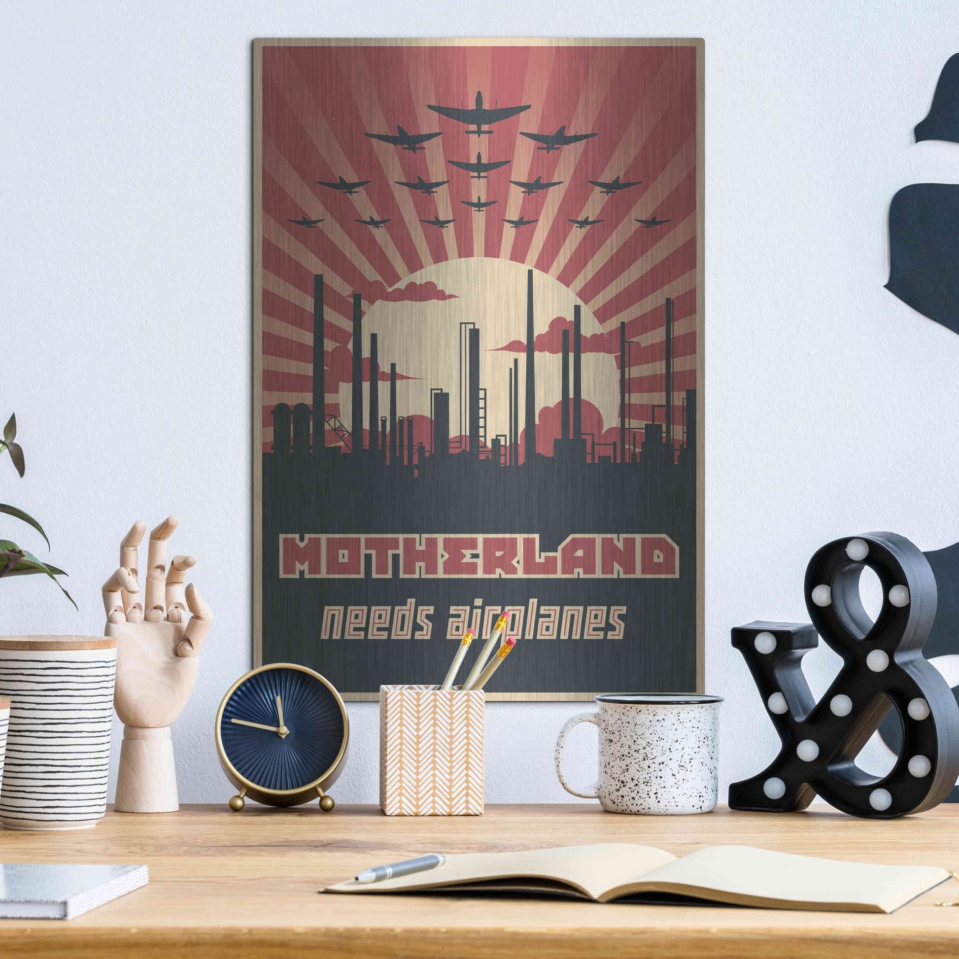 Luxe Metal Art 'Motherland Needs Airplanes' Metal Wall Art,12x16