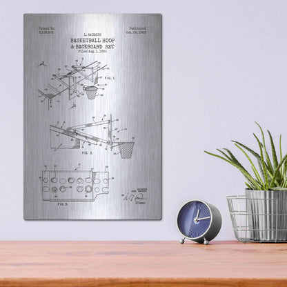 Luxe Metal Art 'Basketball Hoop and Backboard Blueprint Patent White' Metal Wall Art,12x16