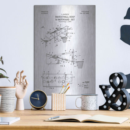 Luxe Metal Art 'Basketball Hoop and Backboard Blueprint Patent White' Metal Wall Art,12x16