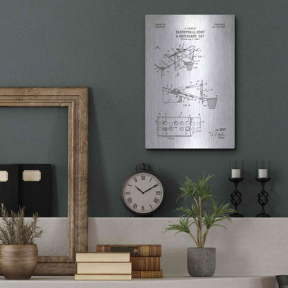 Luxe Metal Art 'Basketball Hoop and Backboard Blueprint Patent White' Metal Wall Art,12x16