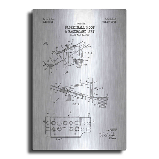 Luxe Metal Art 'Basketball Hoop and Backboard Blueprint Patent White' Metal Wall Art
