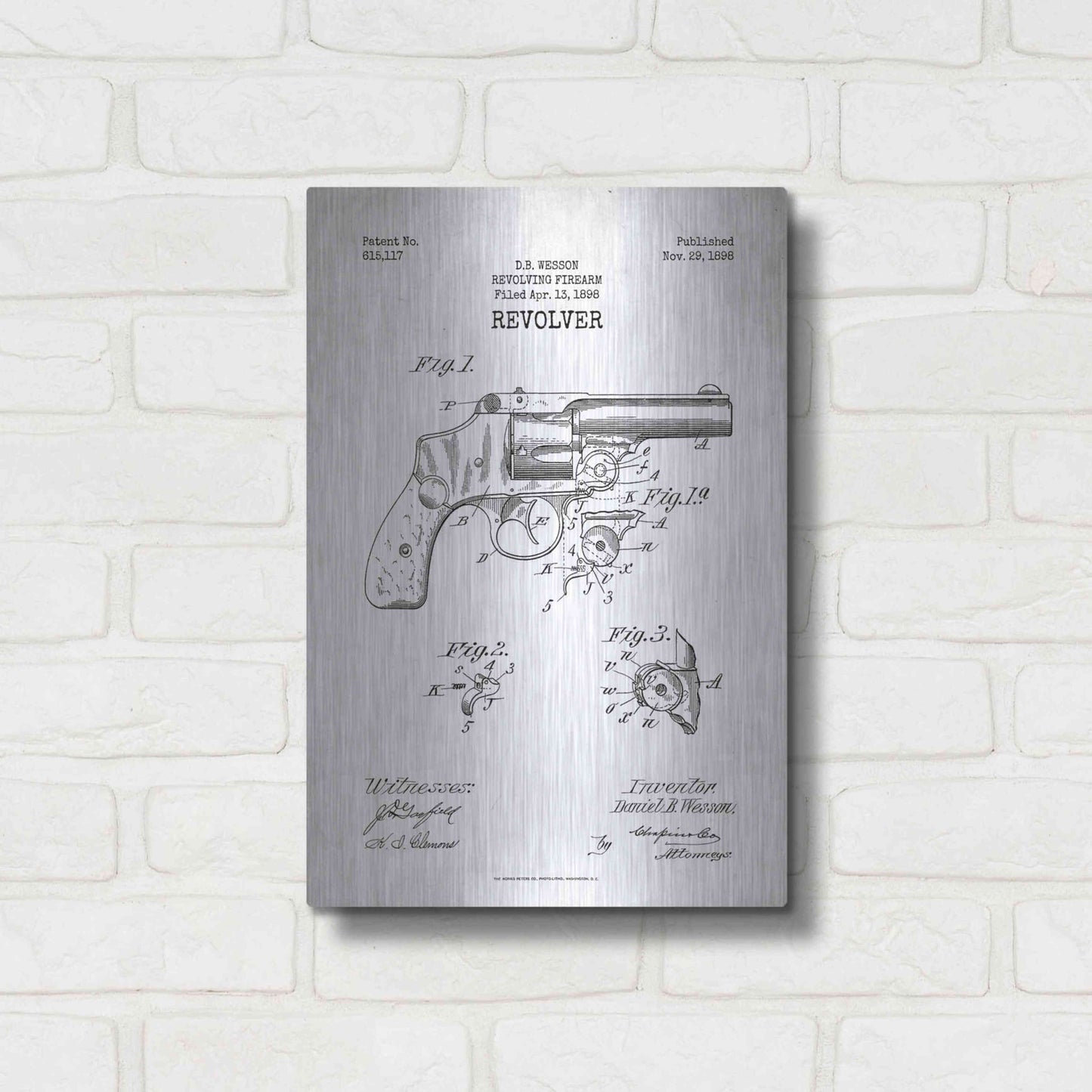 Luxe Metal Art 'Revolver Blueprint Patent White' Metal Wall Art,12x16