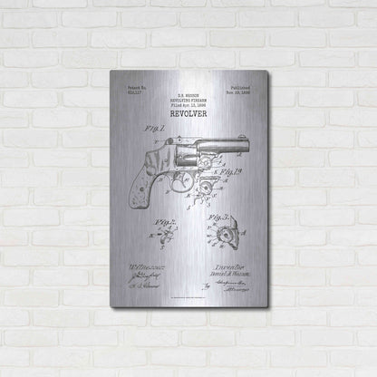 Luxe Metal Art 'Revolver Blueprint Patent White' Metal Wall Art,24x36